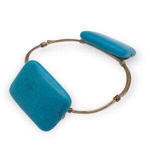 Bourbon & Bowties Turquoise Gemstone Twisted Wire Bangle Bracelet Gold Tone
